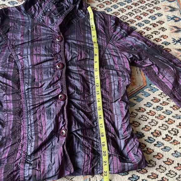 INSIGHT Purple Shiny Crinkle Striped Jacket Blazer - Picture 9 of 11